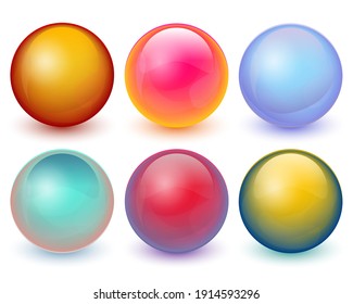 Set of colored balls with glares and shadows on transparent background. Modern spheres collection with beautiful gradient. Vector balls 3d illustration EPS10
