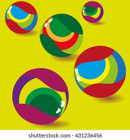 Set of colored balls vector illustration
Drawing set of five colorful balls with white highlights on a yellow background image vector for decoration and design