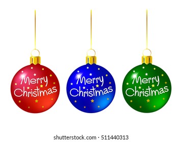 Set of colored balls with a wish of Merry Christmas