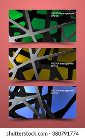 Set of colored banner templates. Digital background vector illustration carbon.