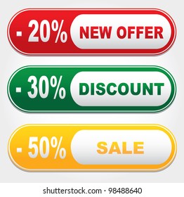 Set of colored banners - new offer - 20%, discount - 30%, sale - 50%