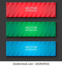 A set of colored banners - red,green,blue.Three rectangular banner in the form of a tablet on a dark background.A set of banners for business and advertising.Vector label,sticker,ribbon,tags,buttons.