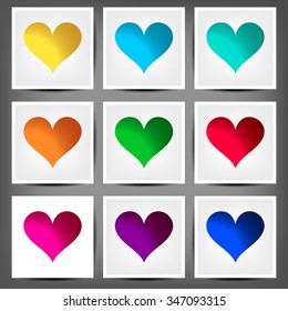 set of colored banners in the shape of a heart. 10 eps