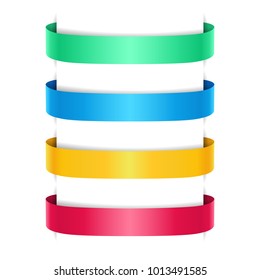 Set of colored banners for text. Green, blue, yellow, red ribbons, vector illustration