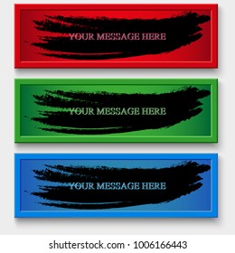 A set of colored banners-green, red, blue.A set of banners for business and advertising.Vector label, ribbons, tag, buttons.Three rectangular banners with the effect of a brush applied on the surface.