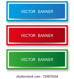 A set of colored banners-green, red, blue.Three rectangular banners consisting of two plates on a white background. A set of banners for business and advertising.Vector label, ribbons, tag, buttons.