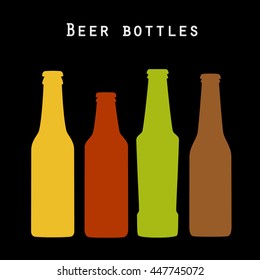 Set of colored beer bottles