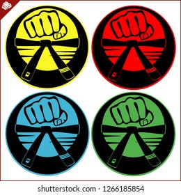 Set Colored belts for martial arts kimono, dogi judo, taekwondo, hapkido, karate.