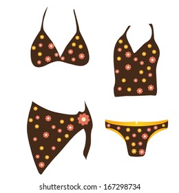 a set of a colored bikini with some underwear with flowers