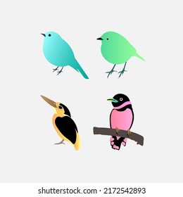A set of colored birds, an isolated flat design vector bird icon set.