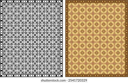 set of colored  and black and white seamless patterns geometric Islamic art arabesque.