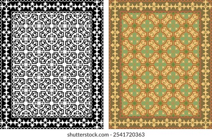 set of colored  and black and white seamless patterns geometric Islamic art arabesque.