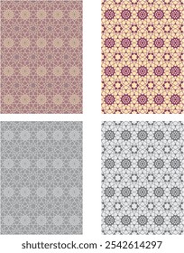 set of colored  and black and white seamless patterns geometric Islamic art arabesque.