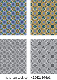 set of colored  and black and white seamless patterns geometric Islamic art arabesque.