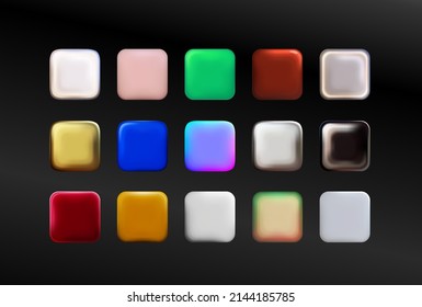 Set of colored blank square web button. Smooth stained shapes. Shiny cloud foam. Vector illustration. Colorful Buttons for website application and other purposes easy editable color changes.