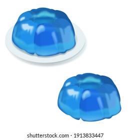 Set of colored blue jelly on a plate