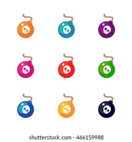 Set of colored bomb symbols. Vector illustration isolated on white