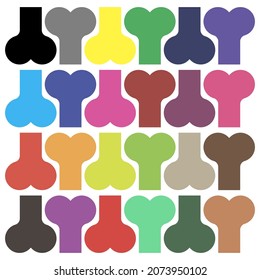 Set of colored bones. Isolated vector clipart and illustration on white background.