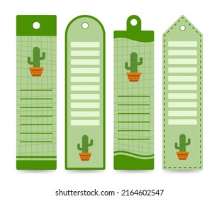 Set of colored bookmarks with Cactus