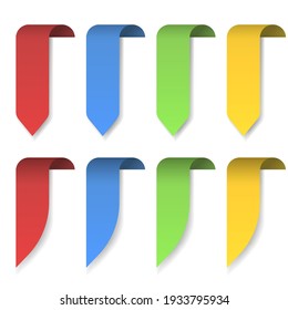 Set of colored bookmarks, different curled ribbons