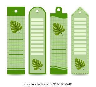 Set of colored bookmarks with Monstera