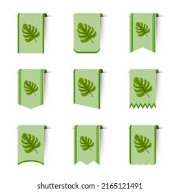 Set of colored bookmarks with Monstera