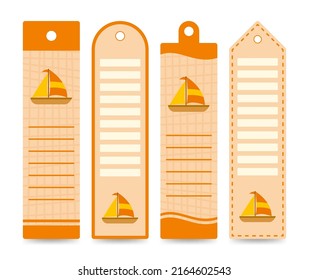 Set of colored bookmarks with Sailboat