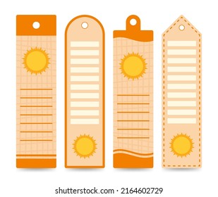 Set of colored bookmarks with Sun