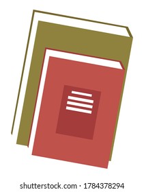 Set of colored books icons in flat design cartoon style. Vertical stack of various books. Education infographic template design with books pile on the white background. Studying or bookstore element
