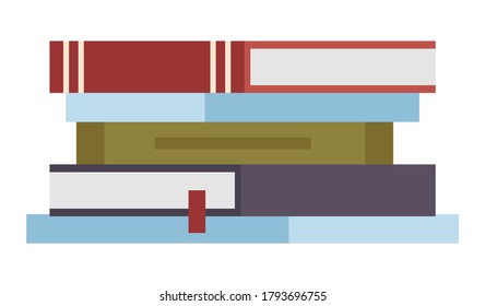 Set of colored books icons in flat design cartoon style. Horizontal stack of textbooks lying one on top of the other. Education infographic template design with books pile on the white background
