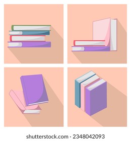 Set colored books with a shadow. Concept of learning. Book fair, reading club, world book day concept. Vector illustration.