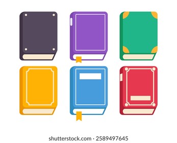 Set of colored books, textbooks with bookmarks,
Open book vector icon. Study and knowledge, library and education, science and literature