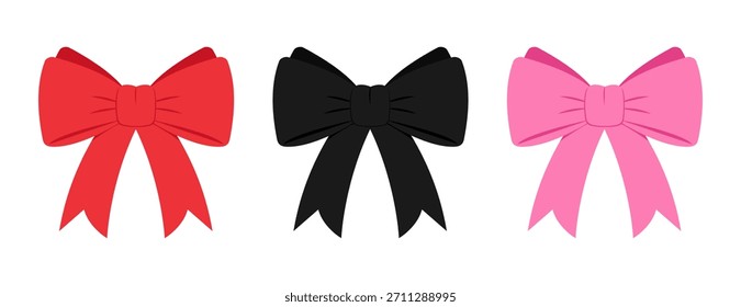 Set of colored bow ribbons. Gift bow. Vector illustration