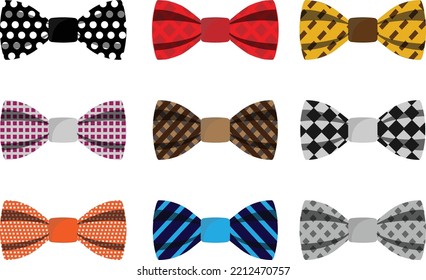 set of colored bow tie vector isolated on white background