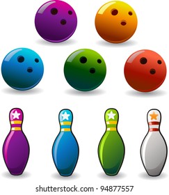 set of colored bowling and pin