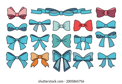 Set of colored bows. Festive vector ribbon