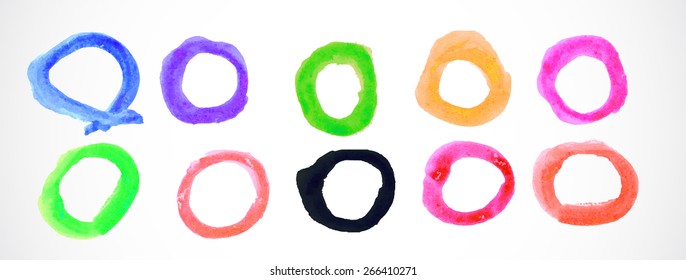 Set of colored bright vector watercolor labels or buttons