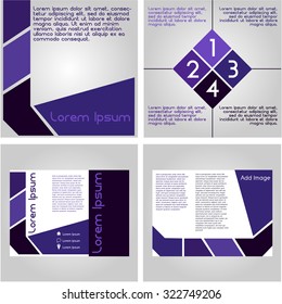 Set of colored brochures with text and design. Vector illustration