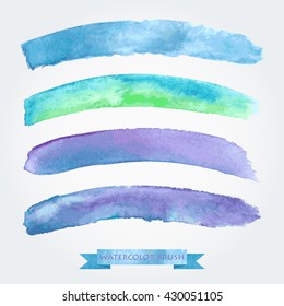 Set of colored brush strokes created with watercolors. Saved in the brushes palette