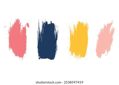 Conjunto de pinceladas de colores. Pinceladas creativas aisladas sobre fondo blanco, dibujos a mano alzada. Trazos desiguales con bordes irregulares. Ilustración vectorial.