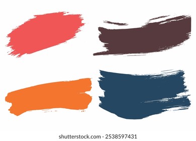 Set of colored brush strokes. Creative brush strokes isolated on white background, freehand drawings. Uneven strokes with jagged edges. Vector illustration.