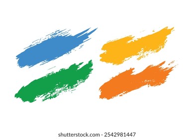 Conjunto de traçados de pincel coloridos. Pinceladas criativas isoladas no fundo branco, desenhos à mão livre. Traçados irregulares com bordas irregulares. Ilustração vetorial