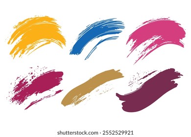 Set of colored brush strokes. Creative brush strokes isolated on white background, freehand drawings. Uneven strokes with jagged edges. Vector illustration.
