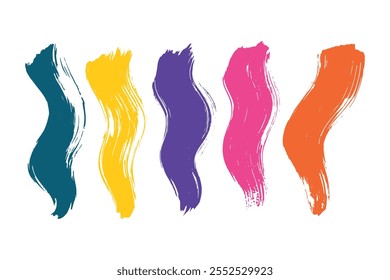 Set of colored brush strokes. Creative brush strokes isolated on white background, freehand drawings. Uneven strokes with jagged edges. Vector illustration.