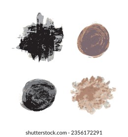 Set mit farbigen Pinselstrichen, Farbpunkten. Designelemente. Abstrakte Vektorgrafik.