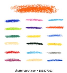 Set of colored brush strokes of pastel. Hand-drawn with crayons. Vector illustration. Chalk stains