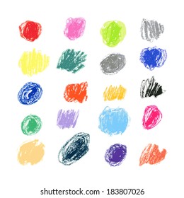 Set of colored brush strokes of pastel. Hand-drawn with crayons. Vector illustration. Chalk stains