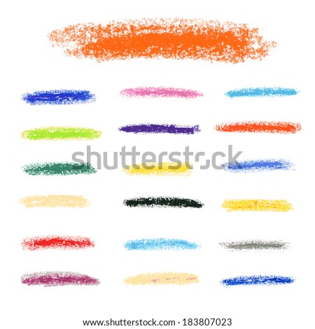 Set of colored brush strokes of pastel. Hand-drawn with crayons. Vector illustration. Chalk stains