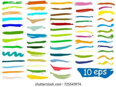 Set of colored brushes stroke. Color chalk, marker, pencil case, pen. brush. Set of modern colored brushes in grunge style.