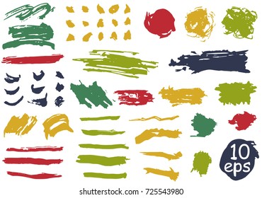 Set of colored brushes stroke. Color chalk, marker, pencil case, pen. brush. Set of modern colored brushes in grunge style.